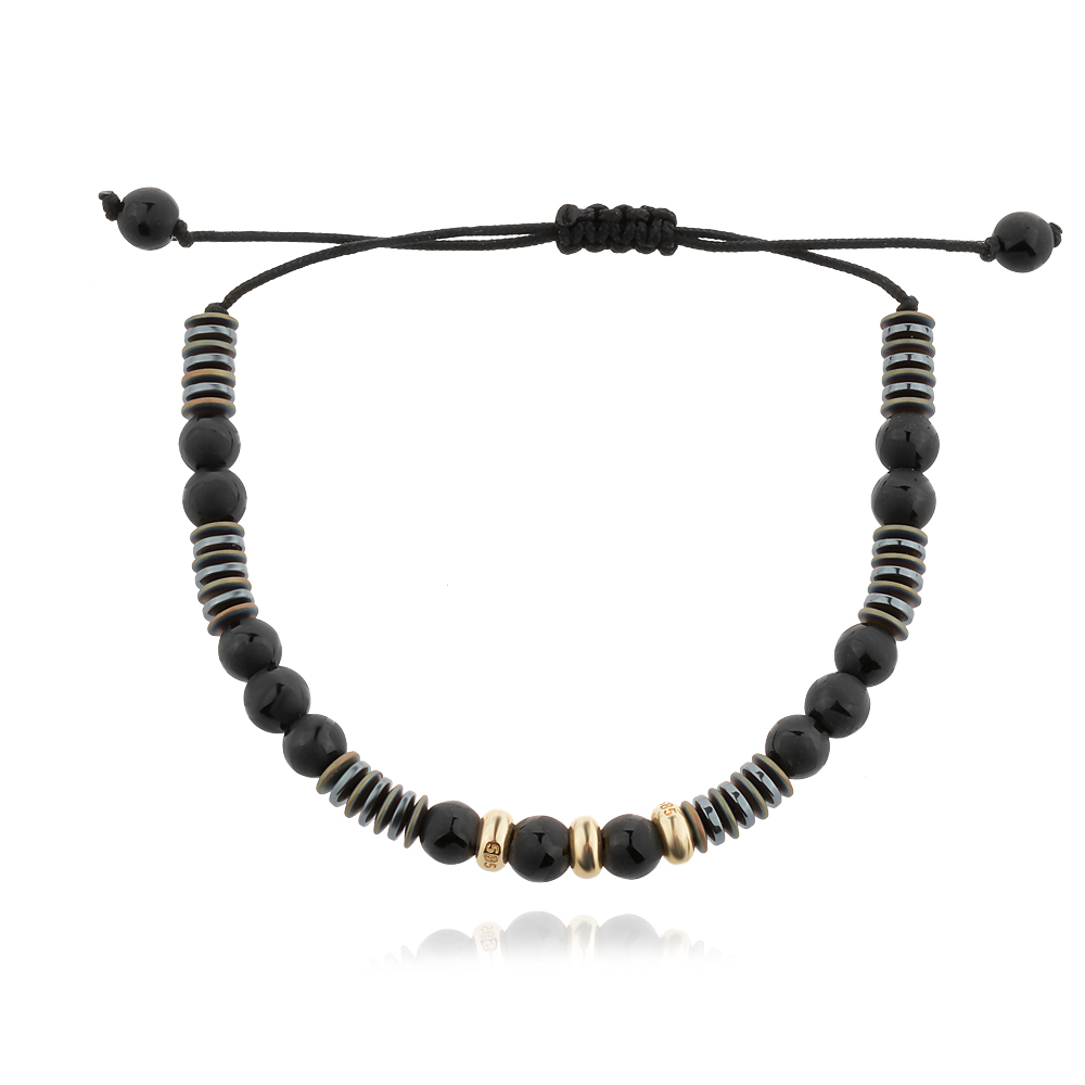 Гривна с черен конец оникси и златни топчета