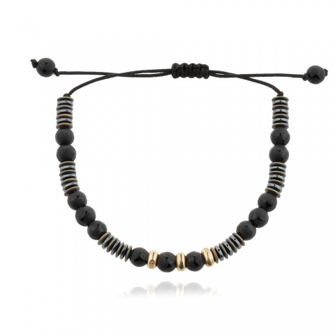 Гривна с черен конец оникси и златни топчета