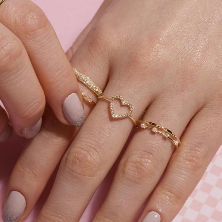 Златен пръстен Сърце с камъни 