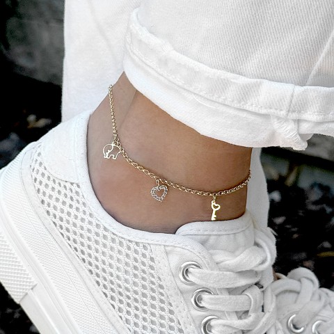 Златна гривна за крак Love