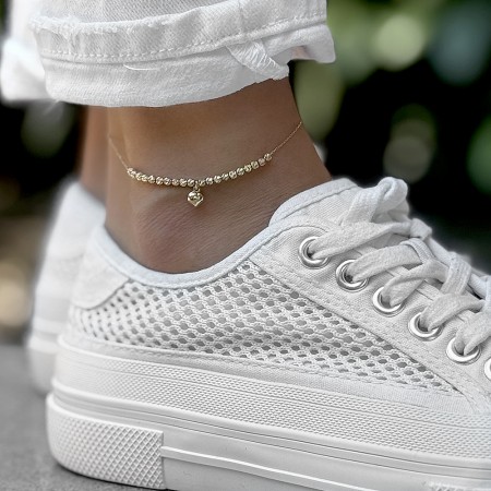 Златна гривна за крак Diamond Love