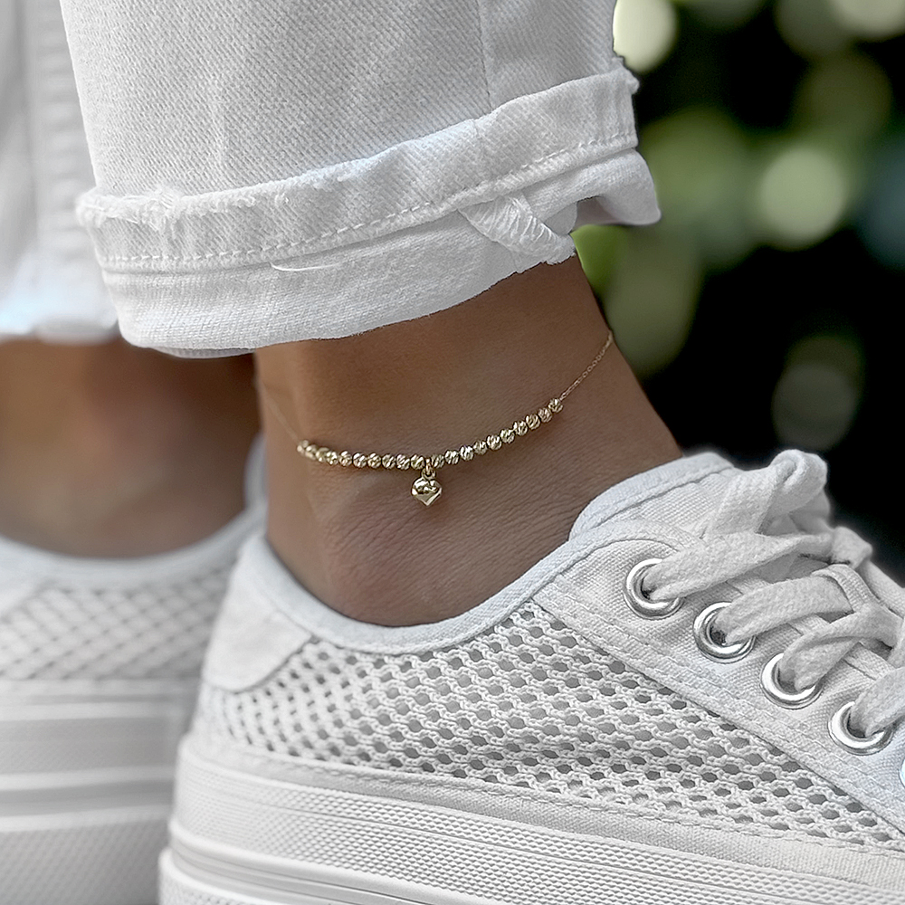 Златна гривна за крак Diamond Love