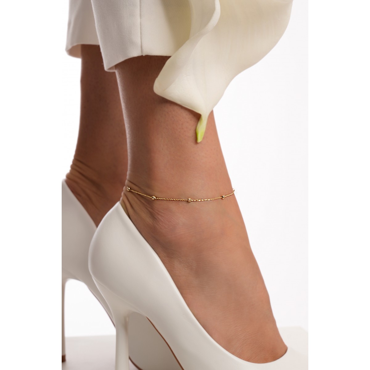 Златна гривна за крак Diamond Balls