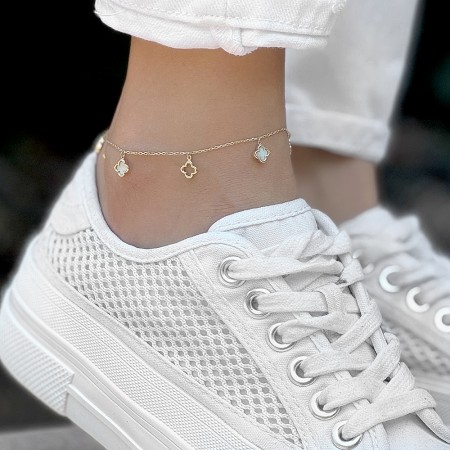 Златна гривна за крак White Clover